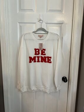 Philosophy White Crewneck Sweatshirt with Red "BE MINE" Applique